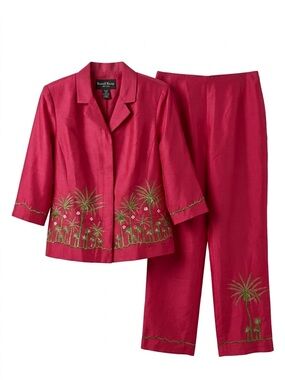 Russell Kemp Silk Pink Embroidered Two-Piece Pant Set Size 6